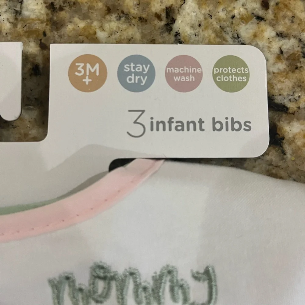 New - Neat Solutions 3 Pack Girl Print & Solid Infant Milk Bibs